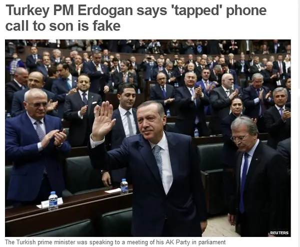 BBC News   Turkey PM Erdogan says  tapped  phone call to son is fake