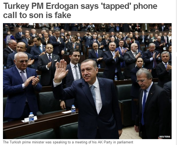 BBC News Turkey PM Erdogan says tapped phone call to son is fake