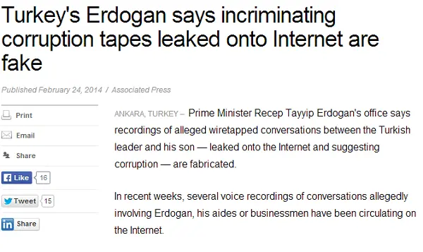 Turkey s Erdogan says incriminating corruption tapes leaked onto Internet are fake   Fox News