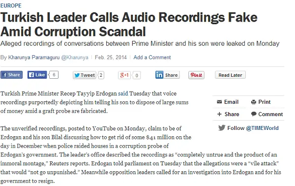 Turkish Leader Erdogan Says Incriminating Voice Recordings Are Fake   TIME.com