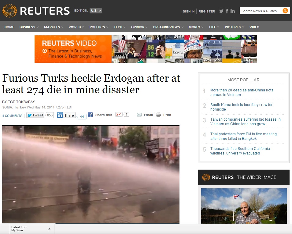 reuters-Furious Turks heckle Erdogan after at least 274 die in mine disaster