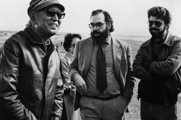 Akira Kurosawa, Francis Ford Coppola, and George Lucas during the production of KAGEMUSHA, 1980.