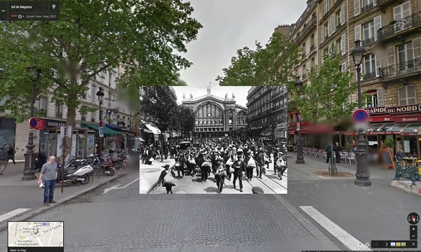 1914 French reservists in front of the Gare du Nord, Paris as they head off to join their units