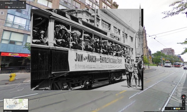 1914 New recruits on a street car in Toronto, Canada