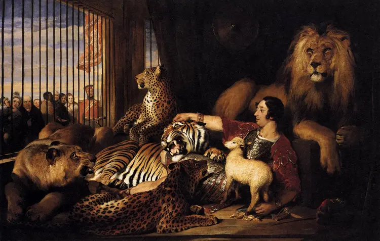 Sir Edwin Henry Landseer (1802-1873): Isaac van Amburgh with his Animals 1839 Öl auf Leinwand, 113 x 175 cm Royal Collection, Windsor