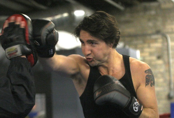 Federal Liberal leadership candidate Justin Trudeau atPan Am Boxing Club with owner Harry Black during his boxing work out session at the– He will take place in a leadership candidate debate at 1 p.m. at the Metropolitan Theatre in Winnipeg Saturday afternoon.- February 01, 2013 (JOE BRYKSA / WINNIPEG FREE PRESS)