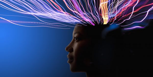 Light trails coming from African American's head