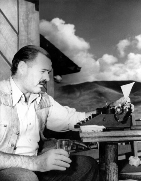 ** ADVANCE JUNE 10-11 FILE ** Nobel laureate Ernest Hemingway is shown at his typewriter as he works on "For Whom the Bell Tolls" at Sun Valley lodge, Idaho, in 1939. Hemingway arrived at this recently opened Sun Valley Resort in 1939 as one of a string of celebrities invited there in hopes of attracting more tourists. Nearly 70 years later _ and 45 years after the Nobel Prize winner's death in this central Idaho mountain town _ the resort area is still cashing in. (AP Photo, File)