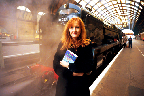 J. K. Rowling standing on the platform at King's Cross station, London Jan 28, 1999. J. K. Rowling is the author of the Harry Potter fantasy series, which has won multiple awards, and sold over 375 million copies worldwide. In 2006, Forbes named her the second richest female entertainer in the world, behind talk show host Oprah Winfrey, and she is the first person to become a US-dollar billionaire by writing books. +++(c) dpa - Report+++