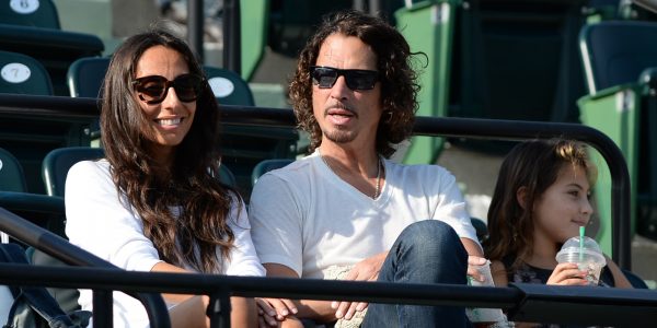 KEY BISCAYNE, FL - MARCH 20: Vicky Karayiannis and Chris Cornell are seen at Sony Open Tennis at Crandon Park Tennis Center on March 20, 2014 in Key Biscayne, Florida. (Photo by Uri Schanker/GC Images)