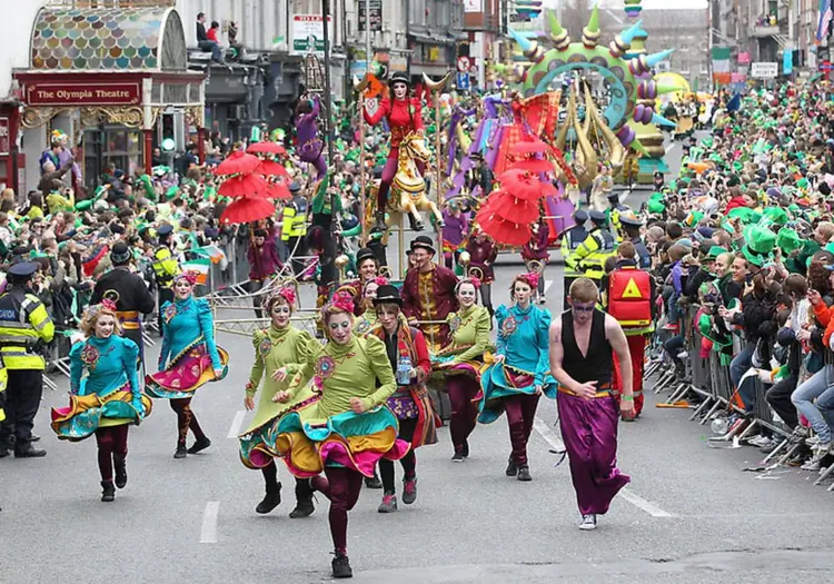Floats are pictured during St Patrick's