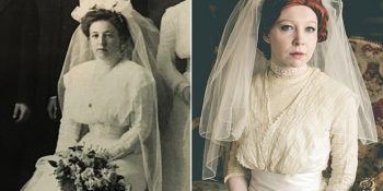 Aile Ağacındaki Kadınların Gelinlikleriyle Poz Verip Zamanda Yolculuk Yapan Kadın