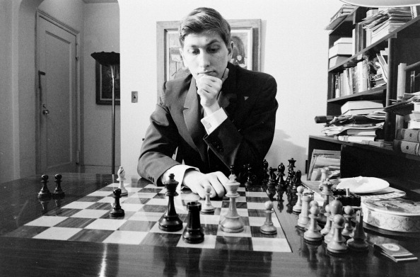Chess champion Robert J. Fisher playing a match.