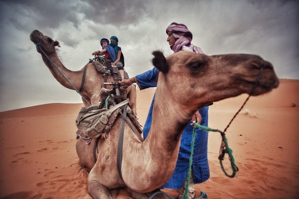 Camel riding in Merzouga, Morocco.