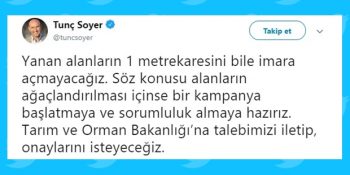 İzmir’de Yanan Alanın İmara Açılmayacağını ve Ağaçlandırılacağını Duyuran Tunç Soyer