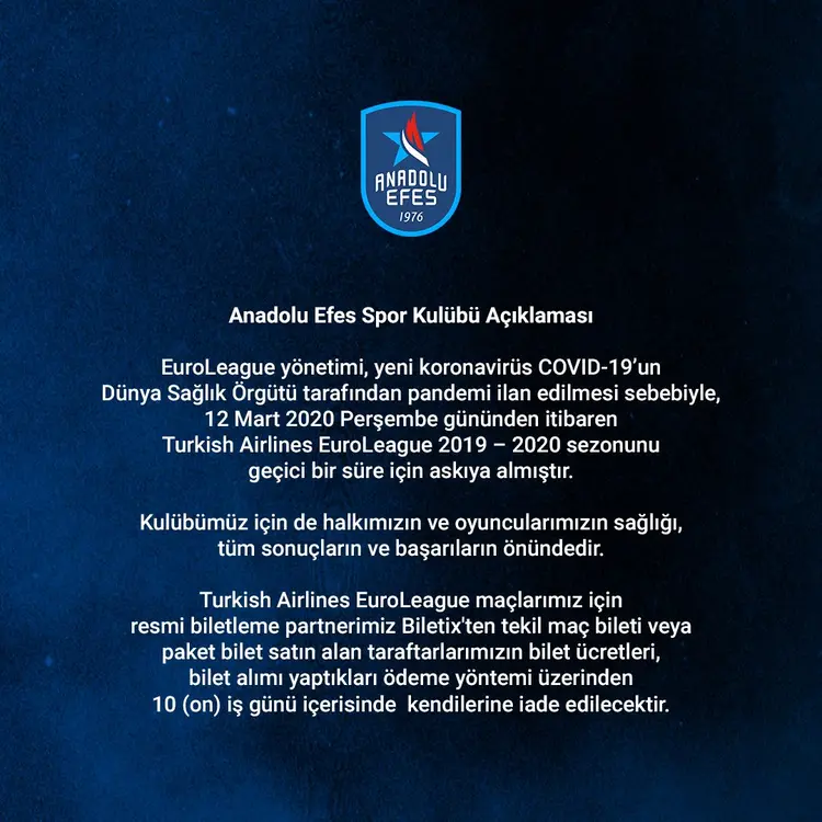 anadolu efes corona iptal