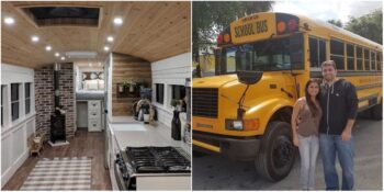 90’ların Eski Okul Otobüsünü Rahat Bir Eve Dönüştüren Robbie ve Priscilla