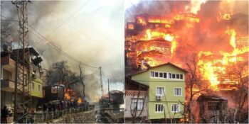 Artvin’in Dereiçi Köyünde Yangın: Köyde Yaşayanlar Tahliye Edildi, 60’a Yakın Ev Yandı